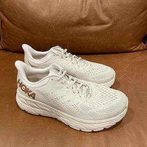 Almond milk/ gold Hoka Shoes